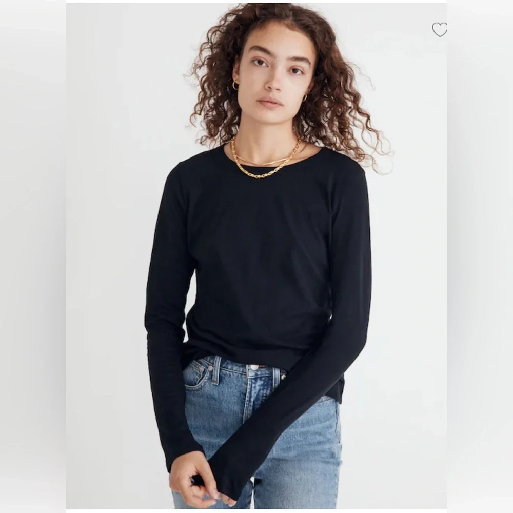 Madewell Whisper Cotton Rib-Crewneck Long-Sleeve Tee - Cream - Picture 3 of 4